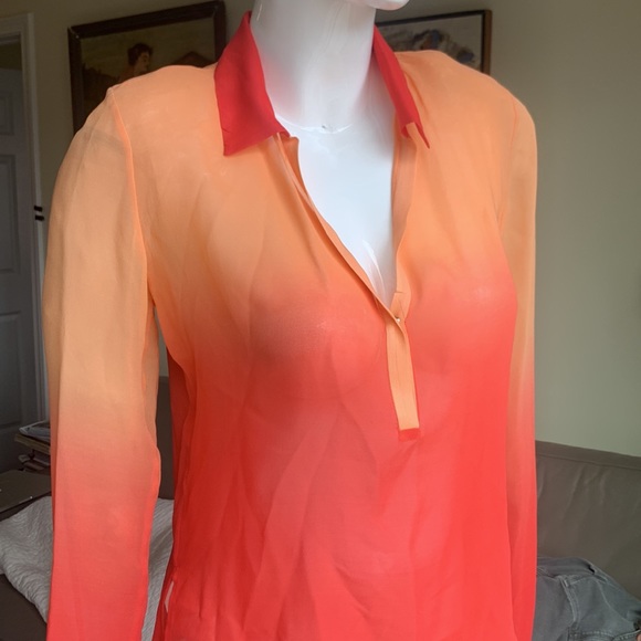 ORANGE SILK CHIFFON OMBRÉ BLOUSE - Picture 3 of 11
